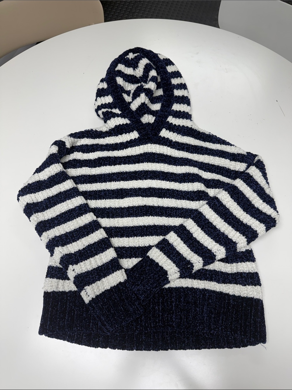 Justice Girls Striped Hooded Knit Sweater in Navy & White